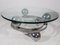 Mesa de centro Sputnik de metal cromado con esferas y superficie redonda de vidrio, Alemania, años 60, Imagen 14