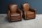 French Cognac Moustache Back Leather Club Chairs, 1940s, Set of 2 1