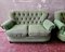Canapés Style Chesterfield Vintage en Tissu Vert, Set de 2 10