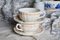 Vintage Wheat Pattern Breakfast Cups and Saucers from Gien, 1990s, Set of 4, Image 1
