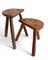 Französische rustikale Wabisabi Tripod Holzhocker, 2er Set 3