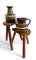 Französische rustikale Wabisabi Tripod Holzhocker, 2er Set 5