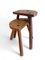 Französische rustikale Wabisabi Tripod Holzhocker, 2er Set 14