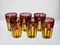 Yellow and Amethyst Color Glass with Bright Red Accents by Piattelli, Set of 6 2