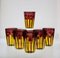 Yellow and Amethyst Color Glass with Bright Red Accents by Piattelli, Set of 6 8