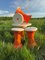 Italian-Style Space Age Stools and Table Set in Orange and White Plastic, 1970s, Set of 5 2