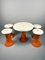 Italian-Style Space Age Stools and Table Set in Orange and White Plastic, 1970s, Set of 5 1