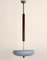 Italian Art Deco Wood Pendant Light with Sky-Blue Glass Shade, 1930s, Image 1