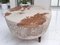 Mesa de centro africana vintage de cuero de vaca con tablero de vidrio, años 60, Imagen 4