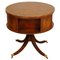 Regency Style Revolving Bookcase Drum Table in Hand Dyed Whiskey Brown, 1940s, Image 1