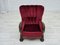 Fauteuil Relax en Velours Rouge Cerise et Bois de Chêne, Danemark, 1960s 1