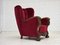 Fauteuil Relax en Velours Rouge Cerise et Bois de Chêne, Danemark, 1960s 8