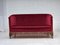 Danish 2-Seater Sofa in Red Furniture Velour & Ash Wood Legs, 1960s, Image 1