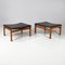 Set of Mid-Century Modern Italian Ottoman in Brown Leather and Wood, 1960s 1