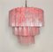 Lámpara de araña Murano 52 grande de tres niveles con tubos de vidrio de alabastro rosa, 1990, Imagen 2
