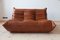 Dark Brown Leather Togo Living Room by Michel Ducaroy for Ligne Roset, Set of 5 7
