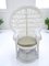 Set of Mid-Century White Rattan & Wicker Peacock Chair and Ottoman, 1970s 4