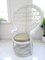 Set of Mid-Century White Rattan & Wicker Peacock Chair and Ottoman, 1970s 6