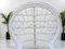 Set of Mid-Century White Rattan & Wicker Peacock Chair and Ottoman, 1970s 20