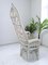 Set of Mid-Century White Rattan & Wicker Peacock Chair and Ottoman, 1970s 16