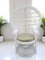 Set of Mid-Century White Rattan & Wicker Peacock Chair and Ottoman, 1970s 17
