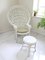 Set of Mid-Century White Rattan & Wicker Peacock Chair and Ottoman, 1970s 9