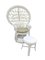 Set of Mid-Century White Rattan & Wicker Peacock Chair and Ottoman, 1970s 1