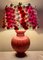 Französische Vintage Tischlampe mit rotem Keramiksockel von Koska & handgefertigtem Blumenschirm von Lamplove, 1980er 1