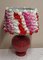 Französische Vintage Tischlampe mit rotem Keramiksockel von Koska & handgefertigtem Blumenschirm von Lamplove, 1980er 4