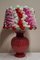 Französische Vintage Tischlampe mit rotem Keramiksockel von Koska & handgefertigtem Blumenschirm von Lamplove, 1980er 2