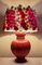Französische Vintage Tischlampe mit rotem Keramiksockel von Koska & handgefertigtem Blumenschirm von Lamplove, 1980er 5