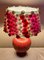 Französische Vintage Tischlampe mit rotem Keramiksockel von Koska & handgefertigtem Blumenschirm von Lamplove, 1980er 3