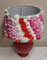 Französische Vintage Tischlampe mit rotem Keramiksockel von Koska & handgefertigtem Blumenschirm von Lamplove, 1980er 6