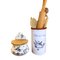 Set of 2 Hand Painted French Moustiers Faience Wall Salt Pot and Kitchen Utensils Pot, Circa 1930, Image 2