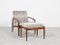 Dänischer Midcentury Paper Knife Chair & Fußhocker aus Teak von Kai Kristiansen für Magnus Olesen, 1960er, 2er Set 1