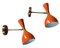 Vintage Italian Brass and Painted Orange Metal Wall Sconces, 2000, Set of 2 1