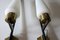Tall Italian Brass and Opaline Glass Wall Lights from Stilnovo, 1950s, Set of 2 3