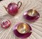 Vergoldetes Porzellanservice Tete À Tete in Rosa und Gold, 5er Set 2