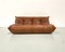 French Togo 3-Seater Sofa in Dark Cognac Leather attributed to Michel Ducaroy for Ligne Roset 1