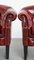 Red Mottled Cowhide Chesterfield Club Chairs and Side Table with a Glass Top, Set of 3 11