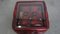 Red Mottled Cowhide Chesterfield Club Chairs and Side Table with a Glass Top, Set of 3 21