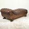 Large Antique French Tufted Brown Leather Chaise Longue, 19th Century 1