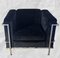 Butaca italiana de terciopelo negro con estructura de acero inoxidable al estilo de Le Corbusier, años 70, Imagen 3