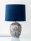 Vintage Delft Polychrome Table Lamp with Indigo Velvet Lampshade from Royal Tichelaar Makkum, 1940s 1