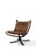 Vintage Brown Leather Falcon Lounge Chair by Sigurd Ressell for Vatne Møbler, Norway, 1970s, Image 1