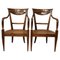 Antique Walnut and Vienna Sraw Armchairs, Set of 2, Image 1