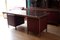 Vintage Italian Desk with Chairs and Bookcase in Burgundy Imitation Leather and Brass by Umberto Mascagni, 1950, Set of 5 41