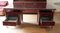 Vintage Italian Desk with Chairs and Bookcase in Burgundy Imitation Leather and Brass by Umberto Mascagni, 1950, Set of 5 38