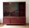 Vintage Italian Desk with Chairs and Bookcase in Burgundy Imitation Leather and Brass by Umberto Mascagni, 1950, Set of 5 48