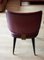 Vintage Italian Desk with Chairs and Bookcase in Burgundy Imitation Leather and Brass by Umberto Mascagni, 1950, Set of 5 5